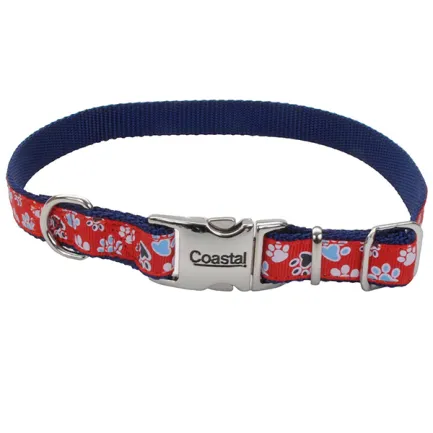 Coastal Pet Attire Ribbon КОСТАЛ РІББОН нашийник для собак, 1.6х30см Червоний з лапками