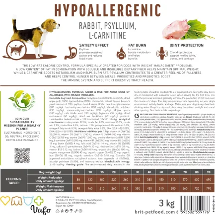 Сухий корм Brit Care Dog Hypoallergenic Weight Loss для собак із зайвою вагою, гіпоалергенний з кроликом, 3 кг — Фото 6
