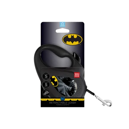 Повідець-рулетка для собак WAUDOG R-leash, малюнок "Бетмен Чорний", S, до 15 кг, 5 м, світловідбиваюча стрічка — Фото 1