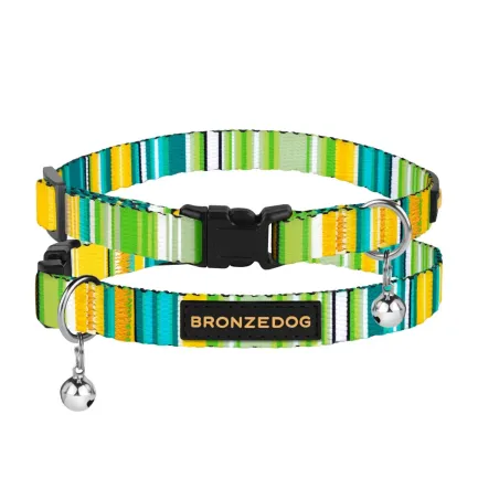 Нашийник для Котів BronzeDog Urban West Нейлоновий з Пластиковою Пряжкою та Дзвіночком Салатовий XS