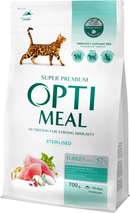OPTIMEAL™. Сухий корм для стерилізованих кішок та кастрованих котів - індичка та овес, 0,7 кг