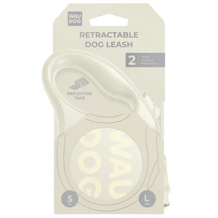 Повідець-рулетка для собак WAUDOG R-leash Monochrome White, L, до 50 кг, 5 м, світловідбивна стрічка, біла — Фото 2