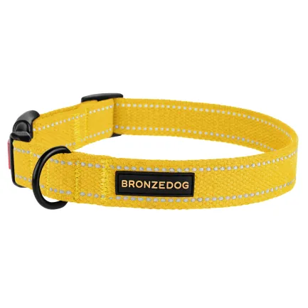 Нашийник для собак Bronzedog Сotton рефлекторний б/б брезент жовтий XL — Фото 2
