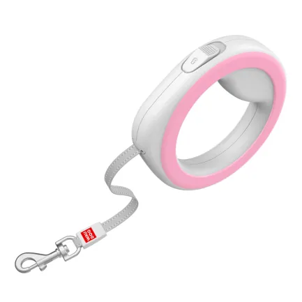 Повідець-рулетка для собак WAUDOG R-leash, кругла, XS-M, до 40 кг, 2,9 м, світловідбиваюча стрічка рожевий — Фото 3