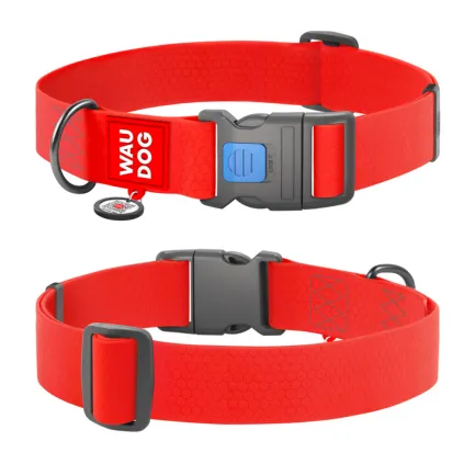 Нашийник для собак водостійкий WAUDOG Waterproof з QR паспортом, пластиковий фастекс, XXL, Ш 40 мм, Дов 46-70 см, червоний — Фото 1