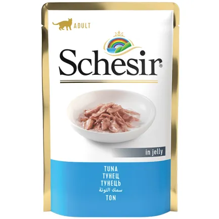 Schesir Tuna ШЕЗІР ТУНЕЦЬ в желе натуральні консерви для котів, вологий корм, пауч 85г 0,085 кг — Фото 1