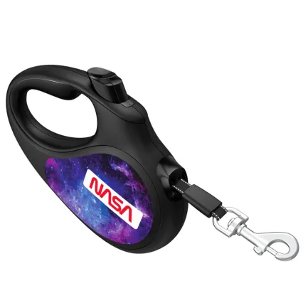 Повідець-рулетка для собак WAUDOG R-leash, малюнок "NASA21", M, до 25 кг, 5 м, світловідбиваюча стрічка чорний — Фото 4
