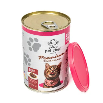 Корм вологий для дорослих котів Pet Chef, шматочки в желе з яловичиною 415 г — Фото 2