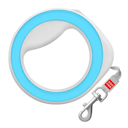 Повідець-рулетка для собак WAUDOG R-leash, кругла, XS-M, до 40 кг, 2,9 м, світловідбиваюча стрічка блакитний — Фото 1