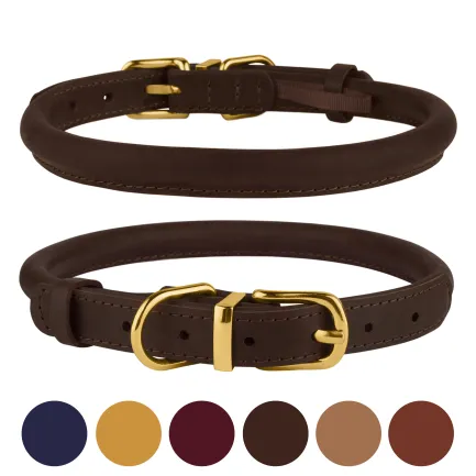 Нашийник для собак круглий шкіряний BronzeDog Crazy темно-коричневий XL — Фото 4