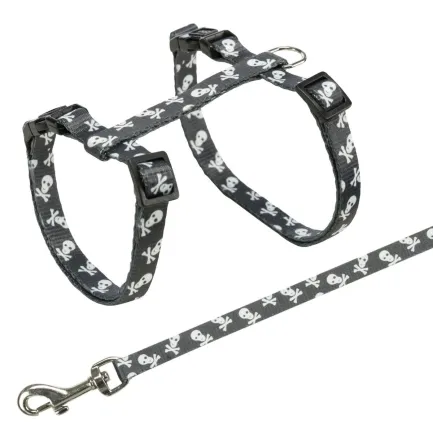 Шлейка з повідцем Trixie Skull для котів, нейлон, 27-45 см/10 мм (кольори в асортименті) — Фото 3