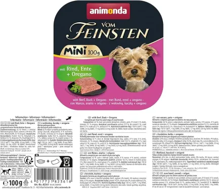 Корм вологий Animonda Vom Feinsten Adult Mini для собак мініпорід, з яловичиною, качкою + орегано 100 г — Фото 1