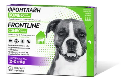 Краплі на холку Boehringer Ingelheim Frontline Combo для собак від 20 до 40 кг 3 піпетки — Фото 2