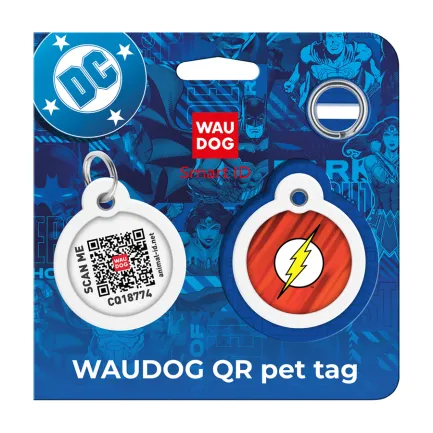 Адресник для собак і котів металевий WAUDOG Smart ID з QR паспортом, малюнок "Флеш лого", коло, Д 30 мм — Фото 4