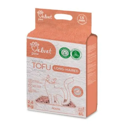 VELVET PAW TOFU Наповнювач для довгошерстих котів, із персиковою есенцією, гранули 1.5 мм, 6 л/2.6 кг