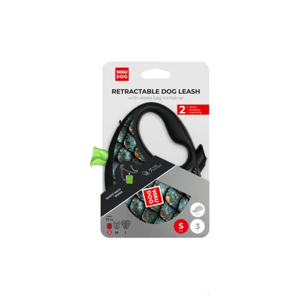 Повідець-рулетка для собак WAUDOG R-leash з контейнером для пакетів, малюнок &amp;quot;Луска&amp;quot;, світловідбивна стрічка, S, до 12 кг, 3 м — Фото 1