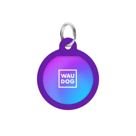 Адресник для собак і котів металевий WAUDOG Smart ID з QR паспортом, малюнок "Градієнт фіолетовий", коло, Д 25 мм — Фото 4