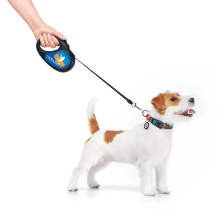 Повідець-рулетка для собак WAUDOG R-leash, малюнок "Прапор", S, до 15 кг, 5 м, світловідбиваюча стрічка чорний — Фото 6