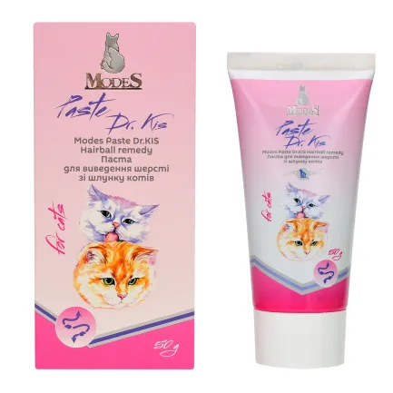 Паста Др. КІС Хеірболл (Paste Dr.KIS Hairball remedy) для виведення шерсті зі шлунку котів 50 г, MODES — Фото 1