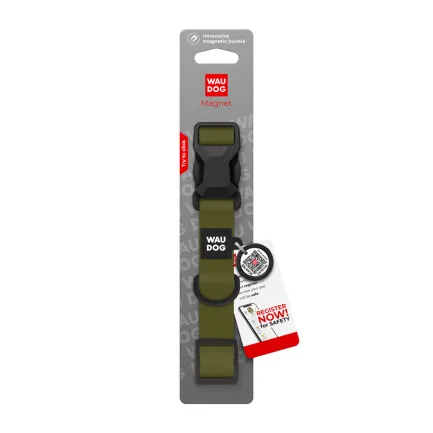 Нашийник для собак водостійкий WAUDOG Magnet c QR паспортом, магнітна пряжка-фастекс, XL, Ш 25 мм, Дов 38-58 см, хакі — Фото 3