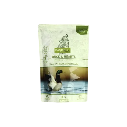 ISEGRIM Pouch Roots Duck &amp; Hearts 410 г Вологий корм для собак. Качка з сердечками, овочами, лляним маслом та травами