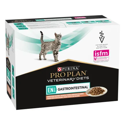 Вологий дієтичний корм PRO PLAN VETERINARY DIETS EN Gastrointestinal для кошенят та дорослих котів для зменшення розладів кишкової абсорбції та годівлі у період відновлення, одужання з лососем 10х85 г — Фото 1