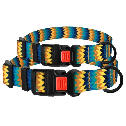Нашийник для Собак BronzeDog Urban Зигзаг Нейлоновий з Пластиковою Пряжкою Жовто-Синій L — Фото 2