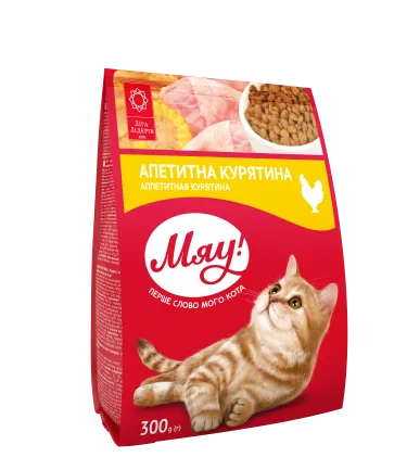 Мяу сухий корм для дорослих котів з куркою, 0,3 кг