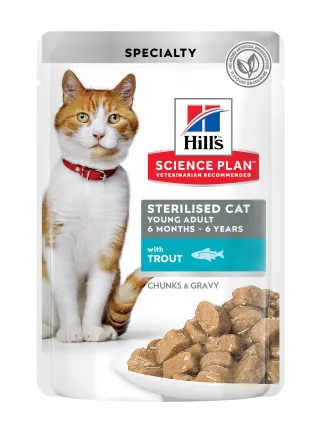 Hill's Science Plan Young Adult Sterilised Вологий корм для стерилізованих молодих дорослих котів, з фореллю, пауч, 85г