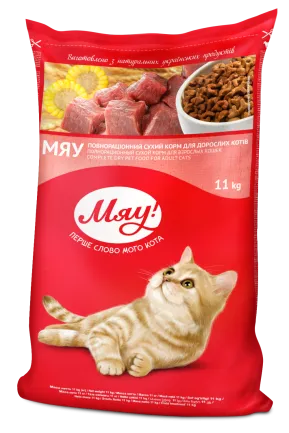 Мяу сухий корм для для котів з м’ясом 11кг