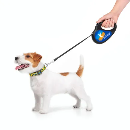 Повідець-рулетка для собак WAUDOG R-leash, малюнок "Прапор", S, до 15 кг, 5 м, світловідбиваюча стрічка чорний — Фото 9