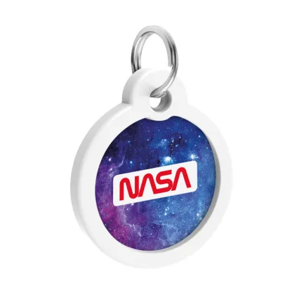 Адресник для собак і котів металевий WAUDOG Smart ID з QR паспортом, малюнок "NASA21", коло, Д 30 мм — Фото 3