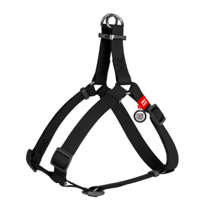 Шлея для собак водостійка WAUDOG Waterproof, c QR паспортом, металічна пряжка-фастекс, Ш 20 мм, Дов 50-80 см чорний — Фото 1