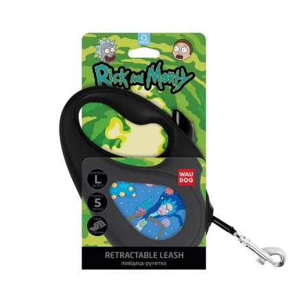 Повідець-рулетка для собак WAUDOG R-leash, малюнок "Рік та Морті 3", L, до 50 кг, 5 м, світловідбиваюча стрічка чорний — Фото 3