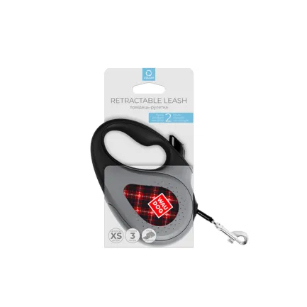 Повідець-рулетка для собак WAUDOG R-leash, малюнок "Шотландка", XS, до 12 кг, 3 м, світловідбиваюча стрічка чорний — Фото 3