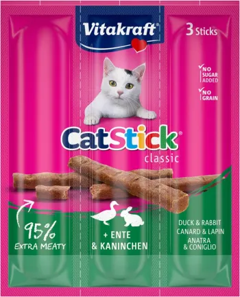М'ясні палички Vitakraft для котів, качка та кролик, 3 шт