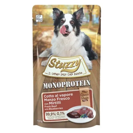 Stuzzy Monoprotein Beef with Blueberries Беззерновий монопротеїновий вологий корм для собак яловичина з чорницею (пауч) 150г