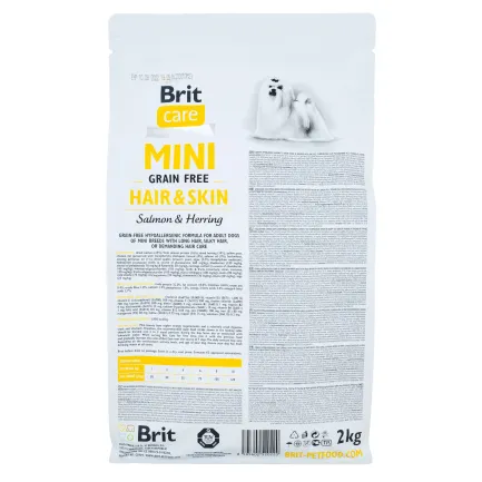 Сухий корм Brit Care GF Mini Hair &amp; Skin для собак мініатюрних порід, для шкіри та шерсті, з лососем та оселедцем, 2 кг — Фото 2