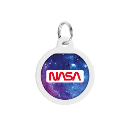 Адресник для собак і котів металевий WAUDOG Smart ID з QR паспортом, малюнок "NASA21", коло, Д 25 мм — Фото 1