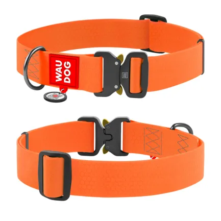 Нашийник для собак водостійкий WAUDOG Waterproof c QR паспортом, металічна пряжка-фастекс, Ш 40 мм, Дов 46-70 см, помаранчевий — Фото 1