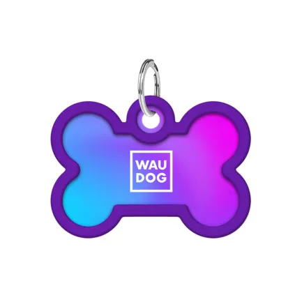 Адресник для собак і котів металевий WAUDOG Smart ID з QR паспортом, малюнок "Градієнт фіолетовий", кістка, Д 40 мм, Ш 28 мм — Фото 4