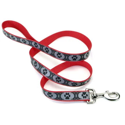 Coastal Lazer Brite Reflective Leash КОСТАЛ ЛАЗЕР БРАЙТ світловідбивний повідець для собак, 1.6смХ1.2м Червоний з лапками