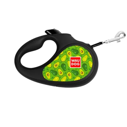 Повідець-рулетка для собак WAUDOG R-leash, малюнок "Авокадо", M, до 25 кг, 5 м, світловідбиваюча стрічка чорний — Фото 2