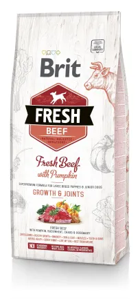 Сухий корм Brit Fresh для цуценят та молодих собак великих порід, з яловичиною та гарбузом, 12 кг