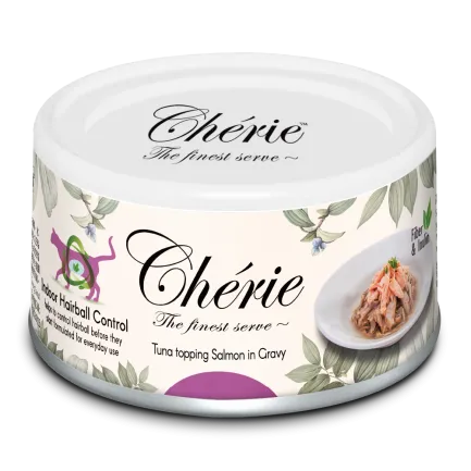 Cherie 80g Hairball Control Tuna topping Salmon in Gravy вологий корм для котів контроль утворення грудочок шерсті зі шматочками тунця та лосося в соусі