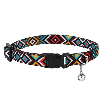 Нашийник для Котів BronzeDog Urban Гуцульський Нейлоновий з Пластиковою Пряжкою та Дзвіночком Ментол XS — Фото 1