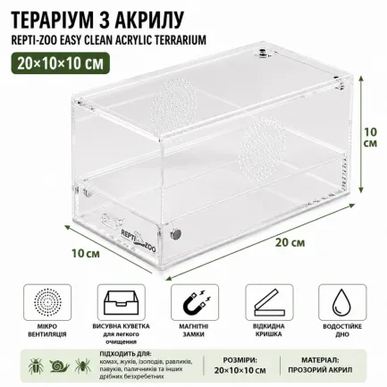 Тераріум акриловий Repti-Zoo Easy Clean Acrylic ACR47 20×10×10 см для комах, павуків — Фото 2