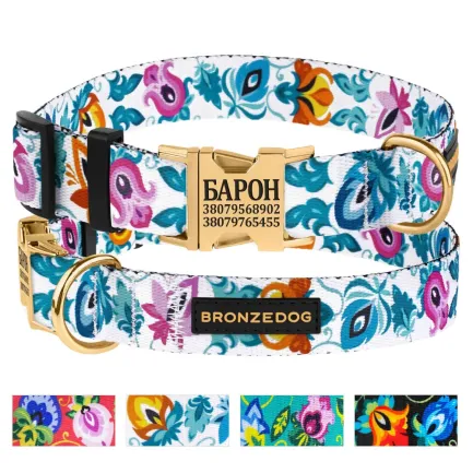 Нашийник для собак Bronzedog Urban Folk нейлоновий з металевою пряжкою золотистого кольору білий L — Фото 3