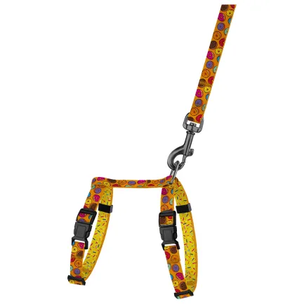 Шлея з Повідцем для Котів та Дрібних Собак BronzeDog Urban Fruits Пончики 2XS — Фото 1
