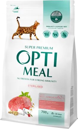 OPTIMEAL™. Сухий корм для стериліз кішок та кастр котів - з високим вміст ялович і сорго, 0,7 кг